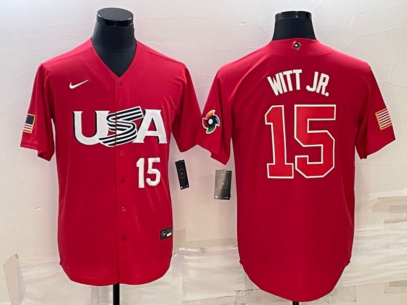 Men 2023 World Cub USA #15 Witt jr Red Nike MLB Jersey7->more jerseys->MLB Jersey